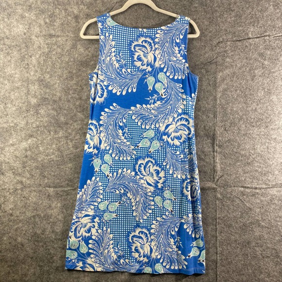 Title Nine Dress Small Blue Floral Printed Cowl Neck Performance Mini - Picture 2 of 10